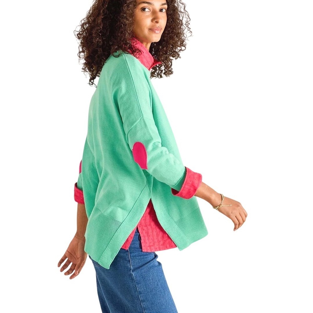 MERSEA Amour Sweater Heart Elbow Patch Aqua‎ Lipstick Knit Side Slit OS
